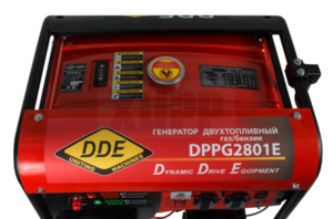 Генератор газ/бензин DDE DPPG2801Е однофазн ном/макс.  2.5/2,8кВт (DDE 6,5 л.с., т/бак 15 л, эл/ст,колеса, 43кг)
