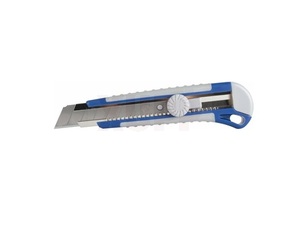Нож технический КОБАЛЬТ лезвие 25 мм, двухкомпонентный корпус, металлическая направляющая, фиксатор, блистер
